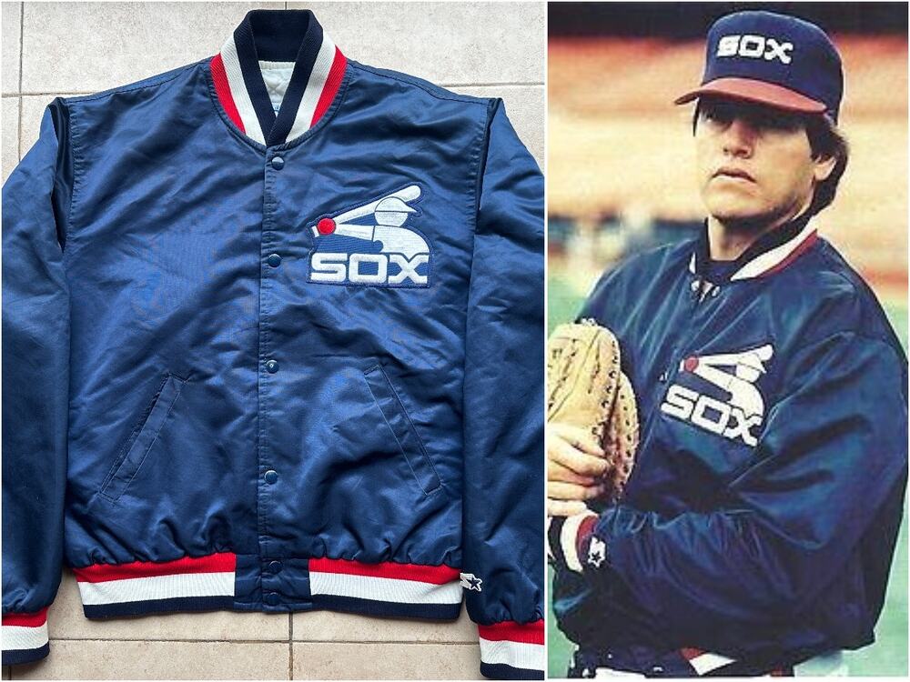 Chicago White Sox 80s STARTER satin bomber Batterman jacket L navy MLB vintage